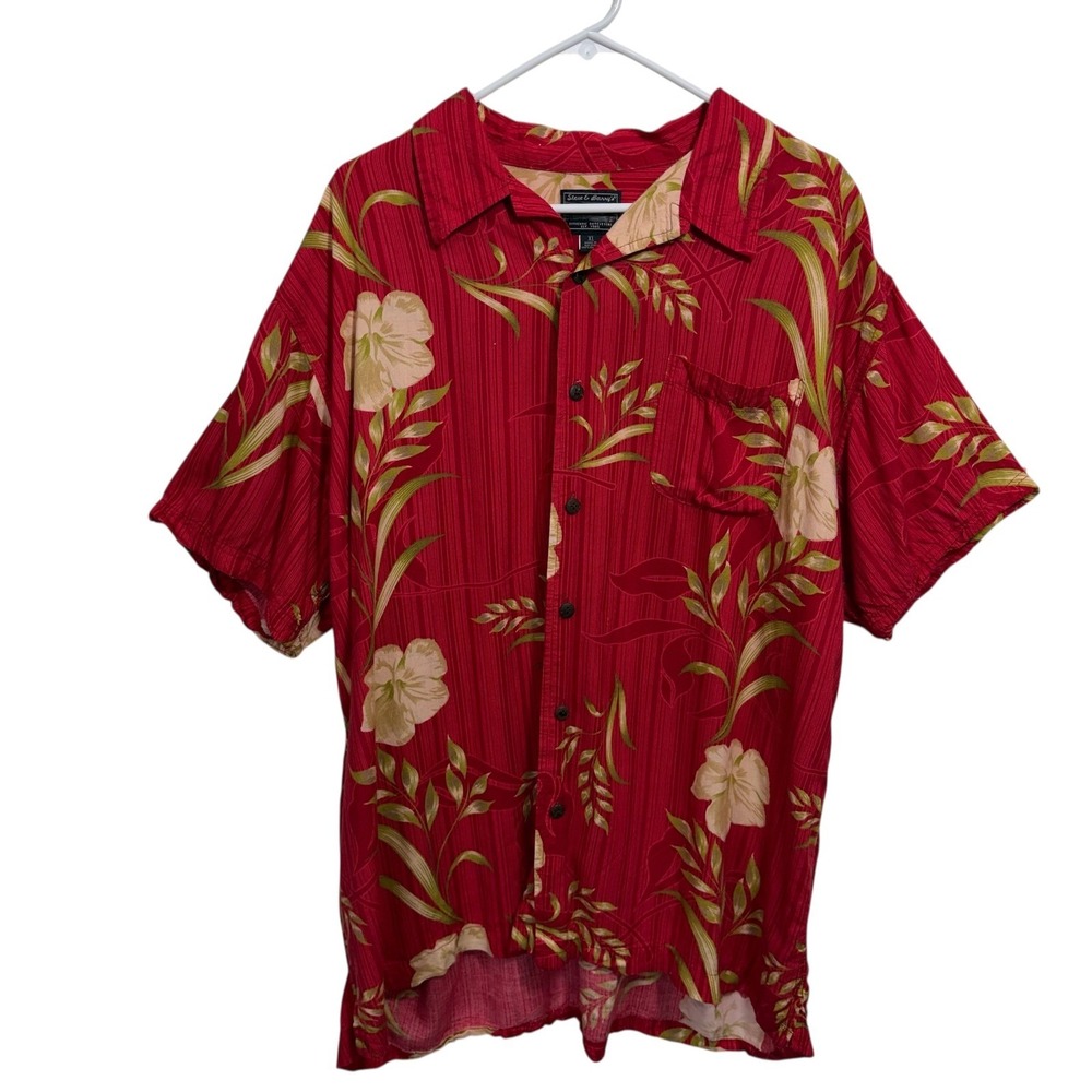 Steve & Barry's Red Floral Rayon Hawaiian Shirt, XL
